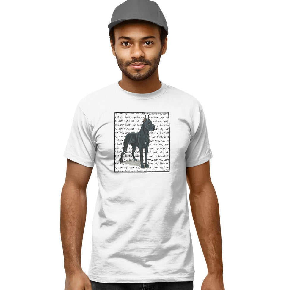 Great Dane (Cropped Ears) Love Text - Adult Unisex T-Shirt