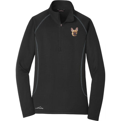 French Bulldog Embroidered Eddie Bauer Ladies Quarter Zip Pullover Fleece