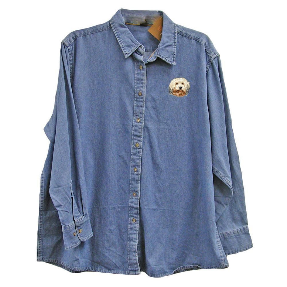 Embroidered Ladies Denim Shirts  2X Large Havanese DV372