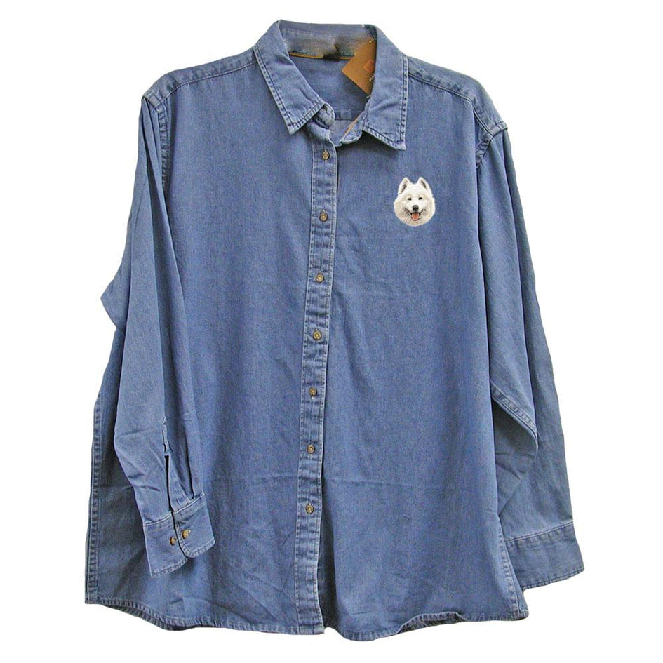 Embroidered Ladies Denim Shirts  2X Large Samoyed D62