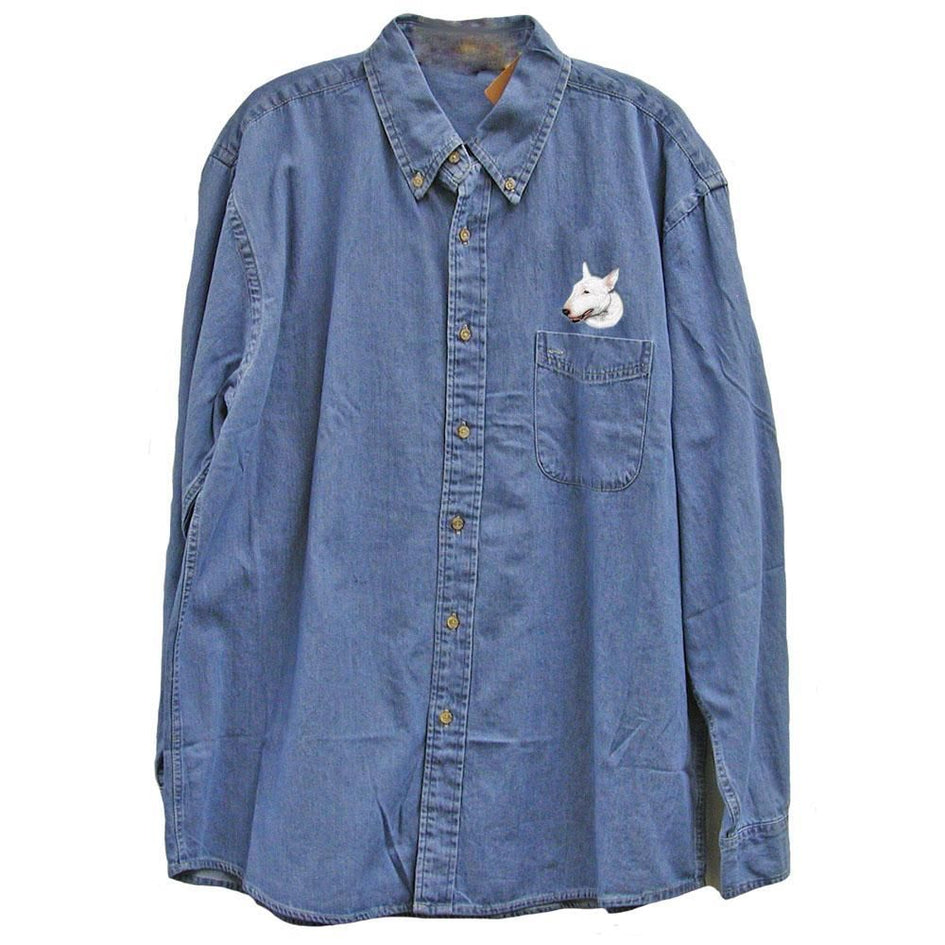 Bull Terrier Embroidered Mens Denim Shirts