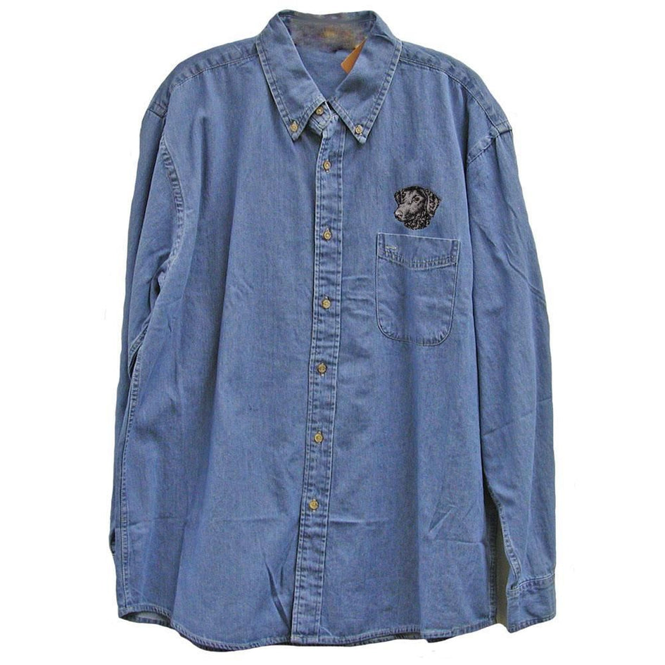 Curly-Coated Retriever Embroidered Mens Denim Shirts