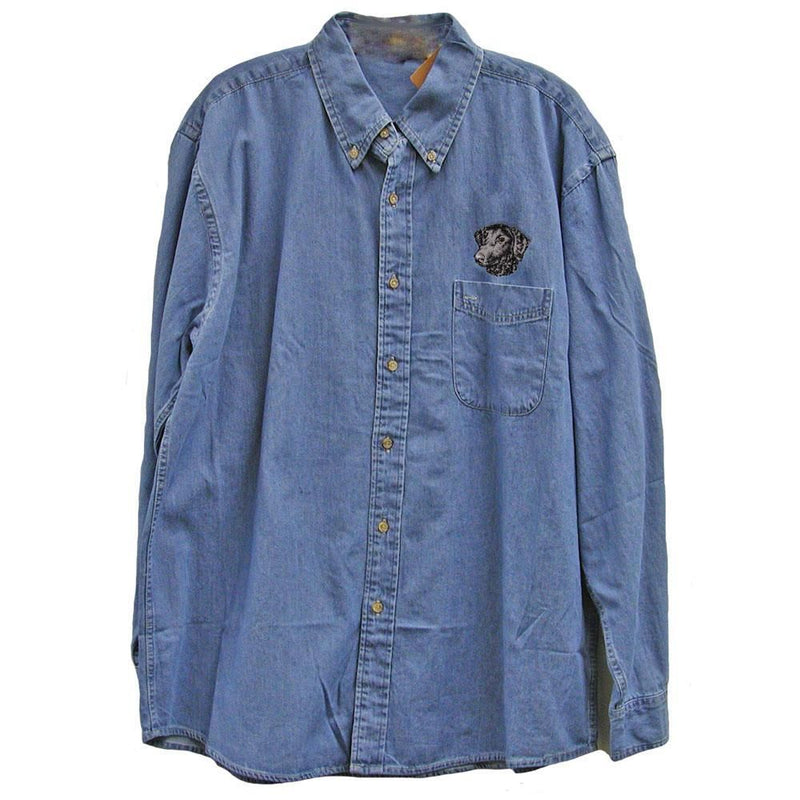 Curly Coated Retriever Embroidered Mens Denim Shirts