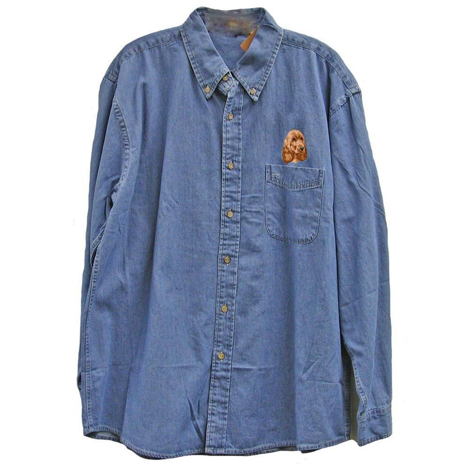 English Cocker Spaniel Embroidered Mens Denim Shirts