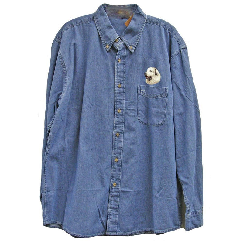 Great Pyrenees Embroidered Mens Denim Shirts