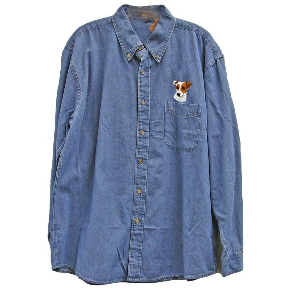 Parson Russell Terrier Embroidered Mens Denim Shirts