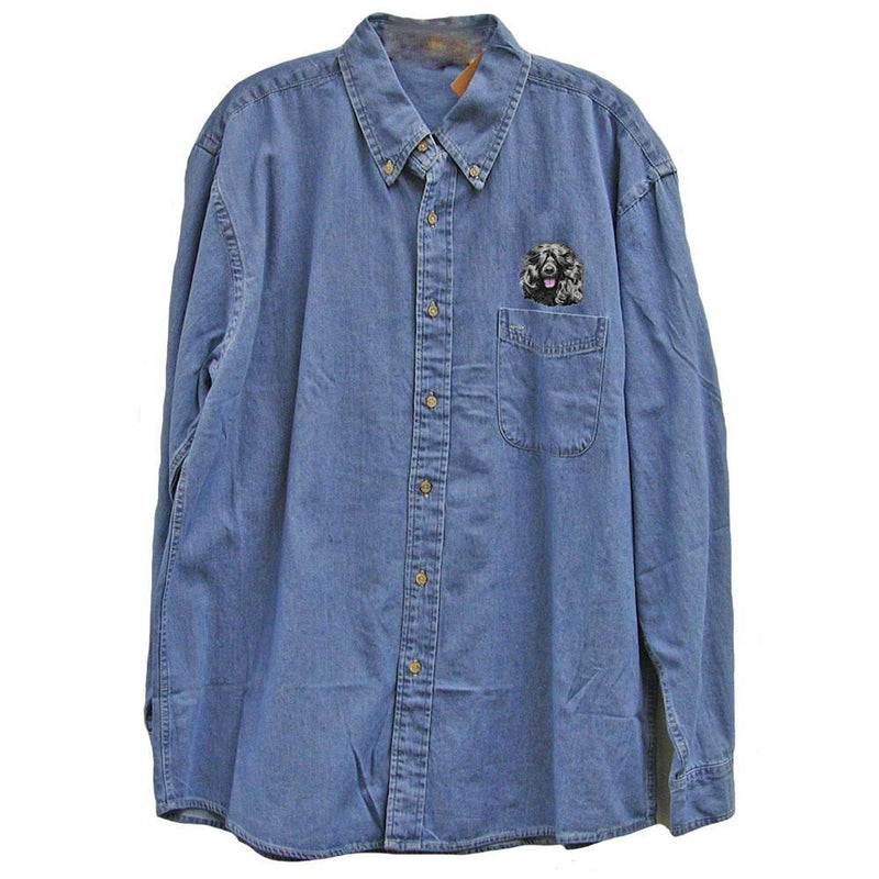 Portuguese Water Dog Embroidered Mens Denim Shirts
