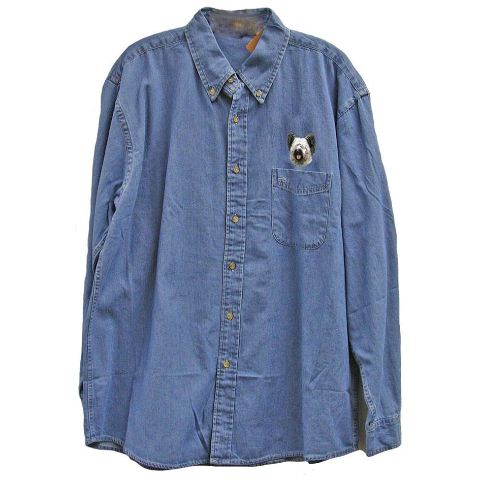 Skye Terrier Embroidered Mens Denim Shirts