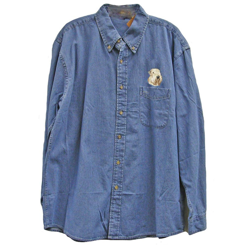 Soft Coated Wheaten Terrier Embroidered Mens Denim Shirts | AKC Shop