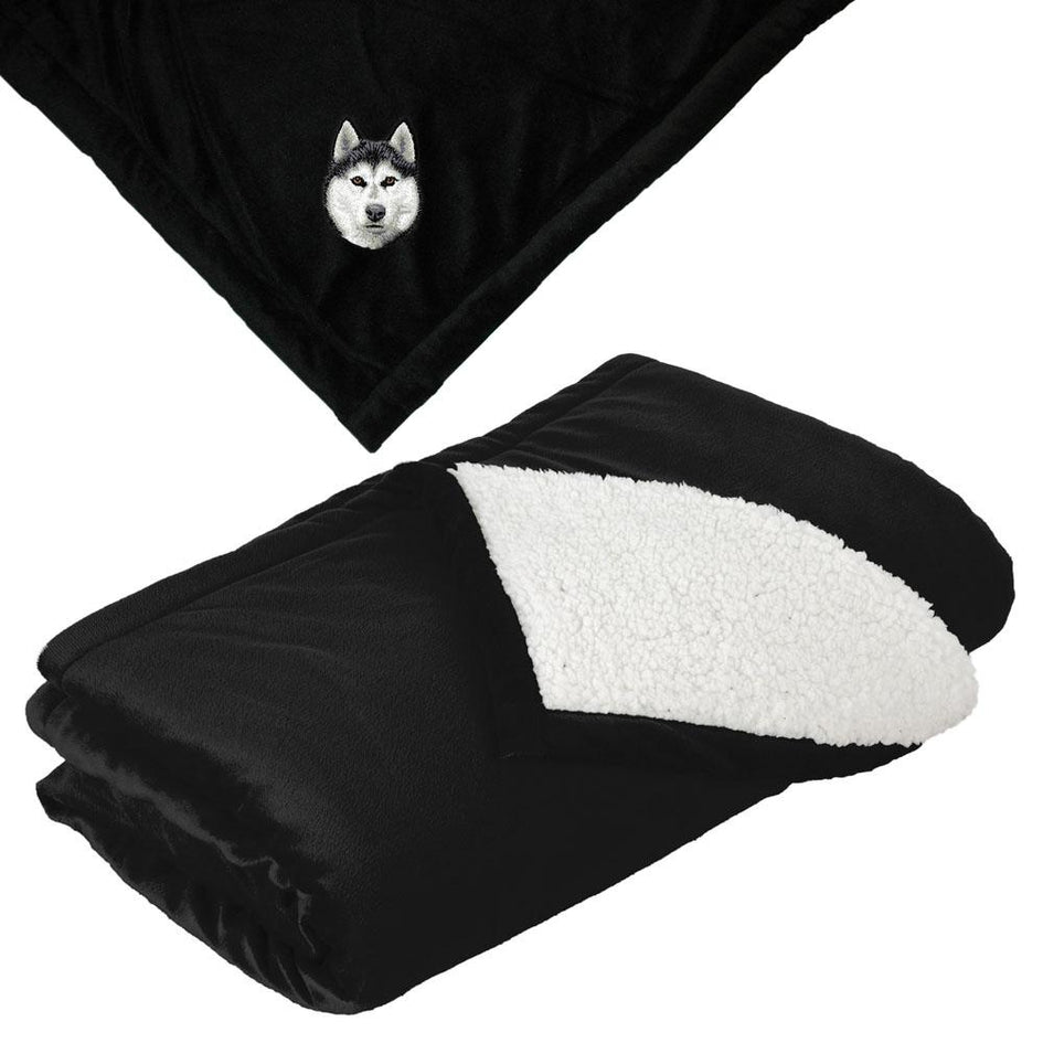 Embroidered Blankets Black  Siberian Husky D121