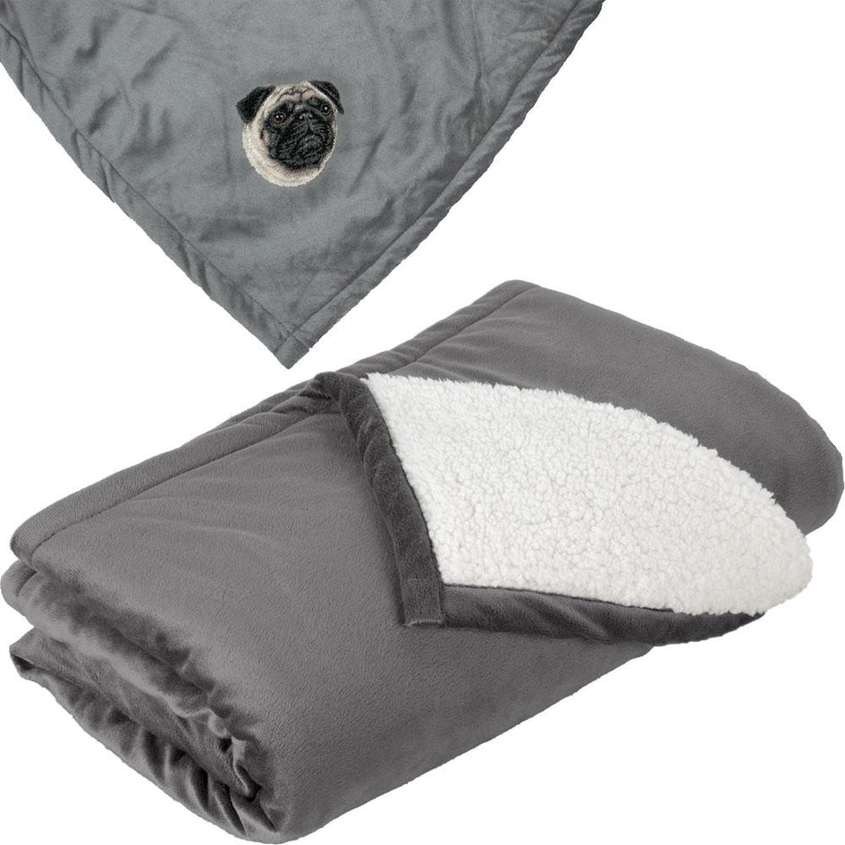 Embroidered Blankets Gray  Pug D63