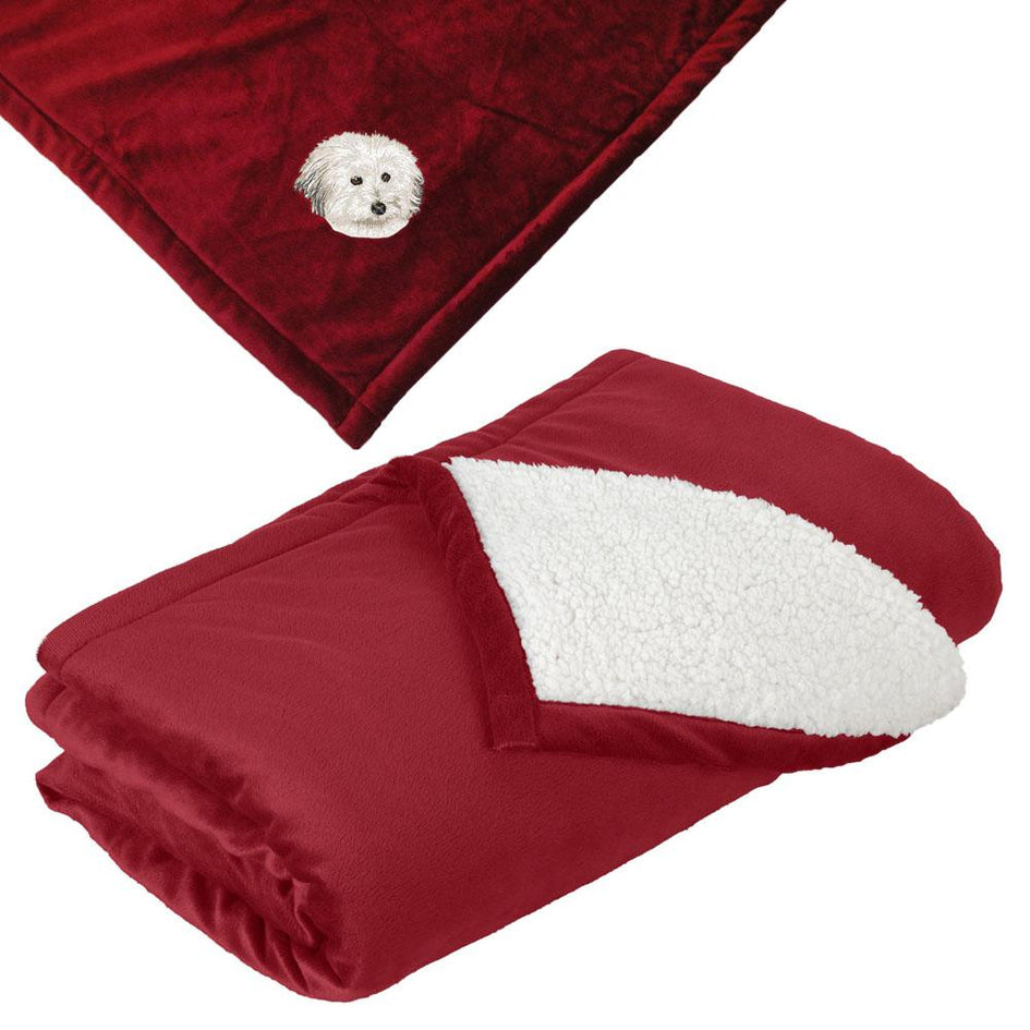 Embroidered Blankets Red  Coton de Tulear DV217