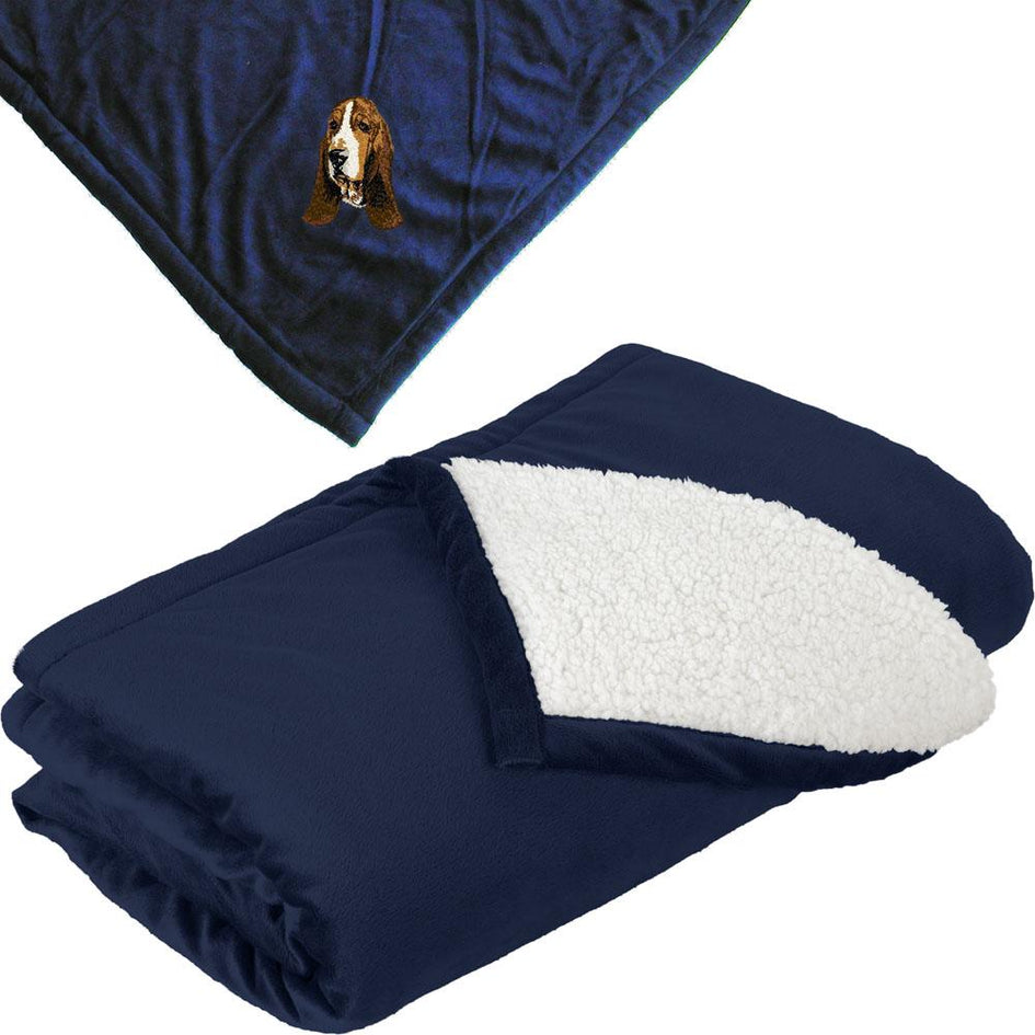 Embroidered Blankets Navy  Basset Hound DJ229