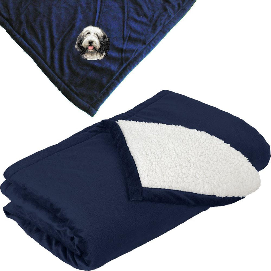 Embroidered Blankets Navy  Bearded Collie D37