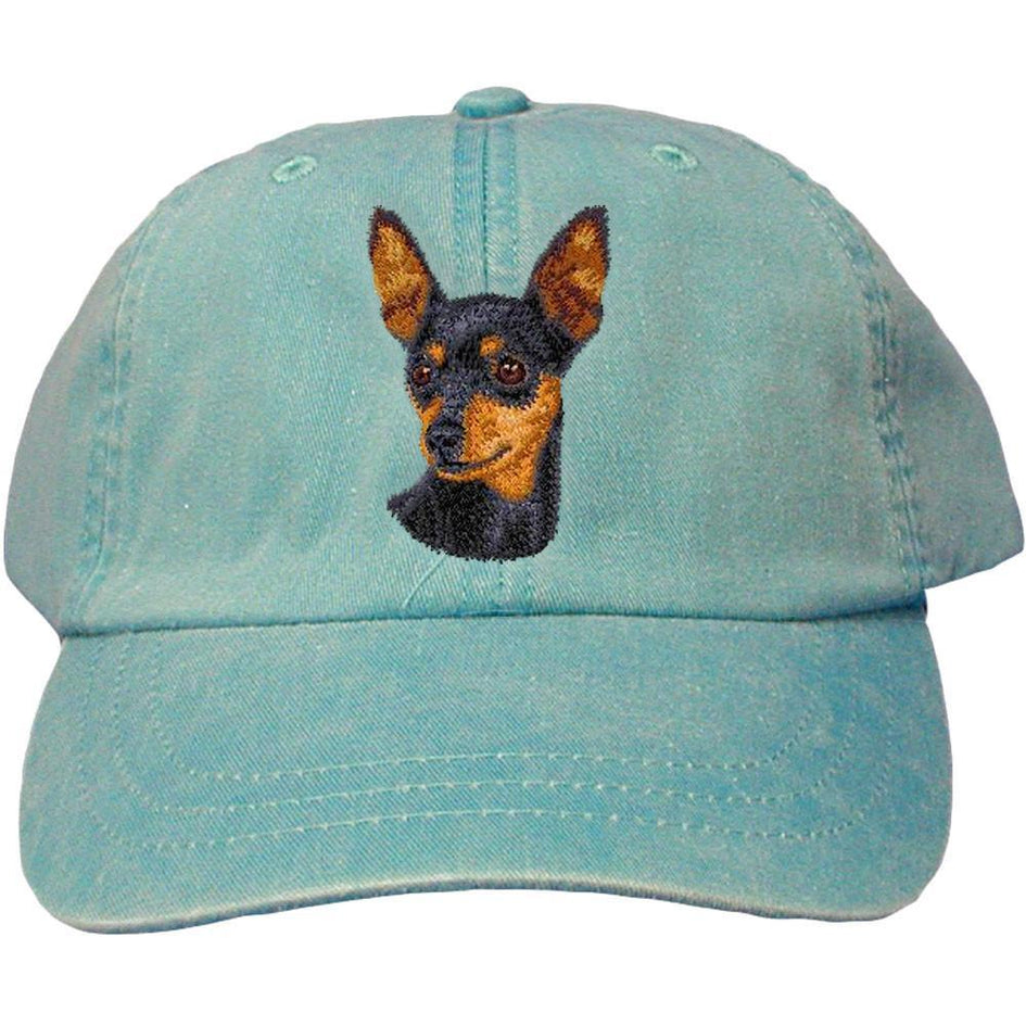 Embroidered Baseball Caps Turquoise  Miniature Pinscher D22