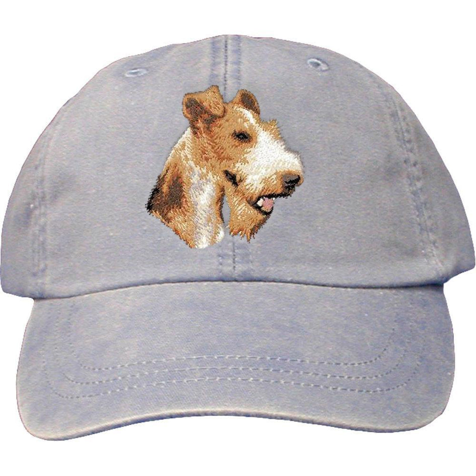 Embroidered Baseball Caps Light Blue  Wire Fox Terrier D107