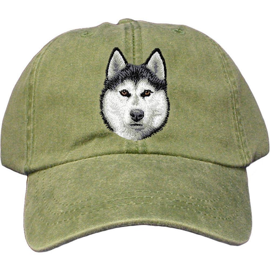 Embroidered Baseball Caps Green  Siberian Husky D121