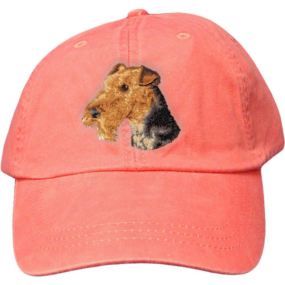 Embroidered Baseball Caps Peach  Airedale Terrier D67