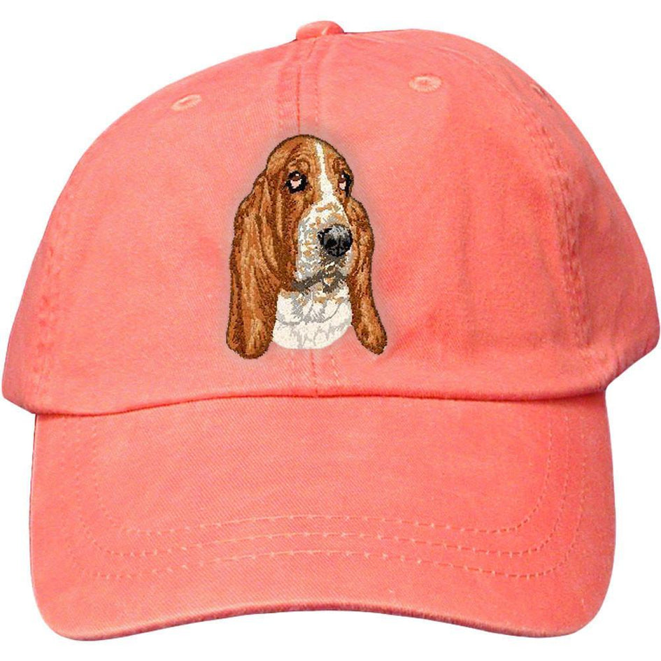 Embroidered Baseball Caps Peach  Basset Hound DV286