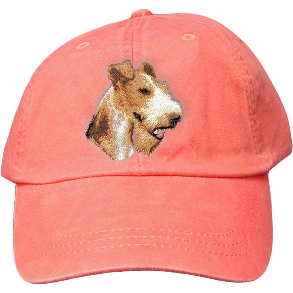 Embroidered Baseball Caps Peach  Wire Fox Terrier D107