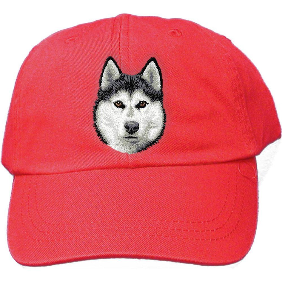 Embroidered Baseball Caps Red  Siberian Husky D121