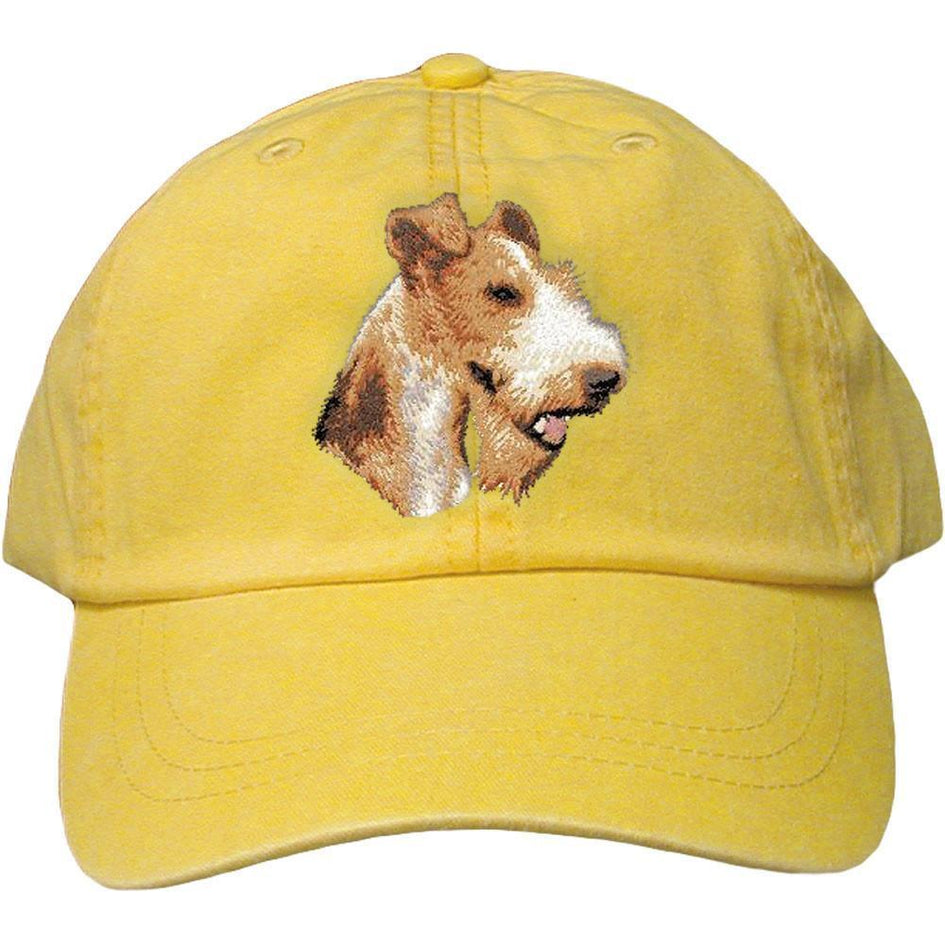 Embroidered Baseball Caps Yellow  Wire Fox Terrier D107