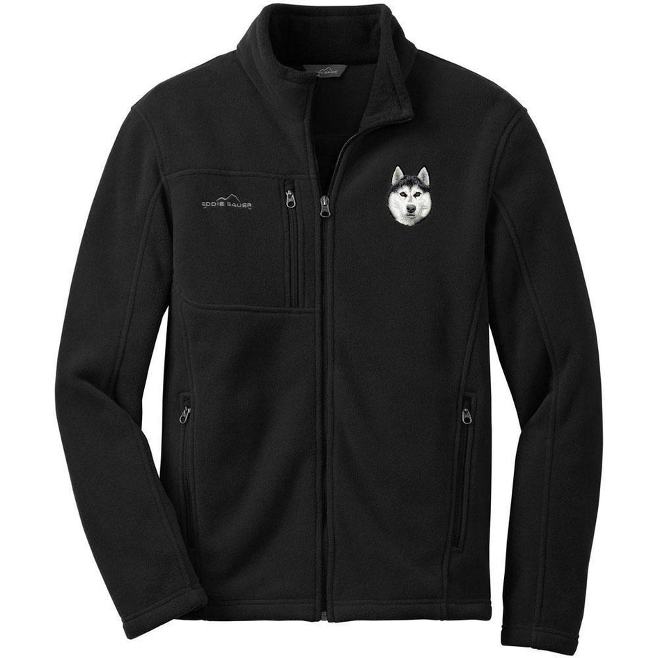 Embroidered Mens Fleece Jackets Irish Black 3X Large Siberian Husky D121
