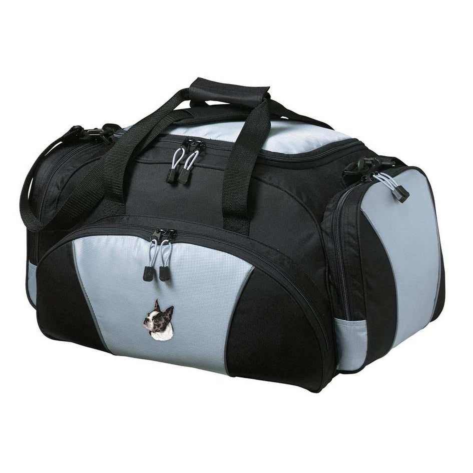 Embroidered Duffel Bags Gray  Boston Terrier D50