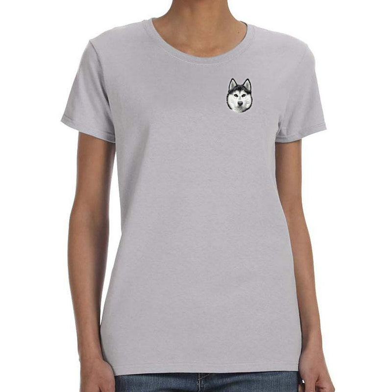 Siberian Husky Embroidered Ladies T-Shirts