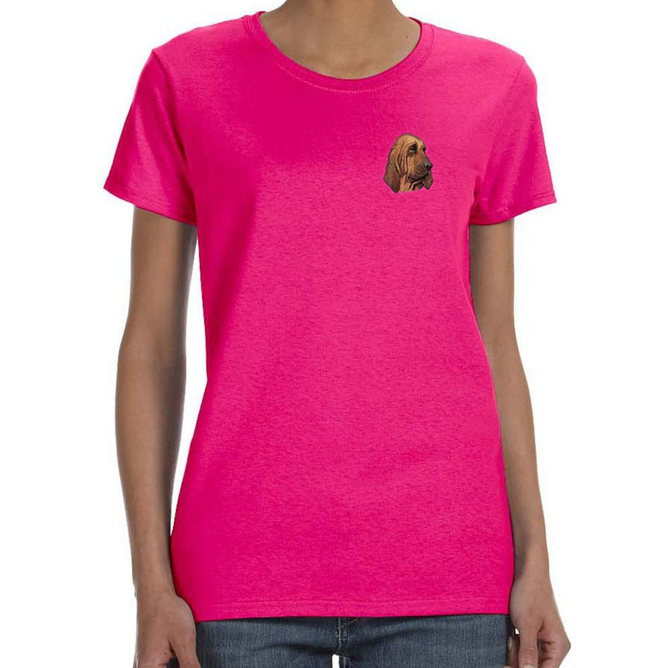 Embroidered Ladies T-Shirts Hot Pink 3X Large Bloodhound DM411