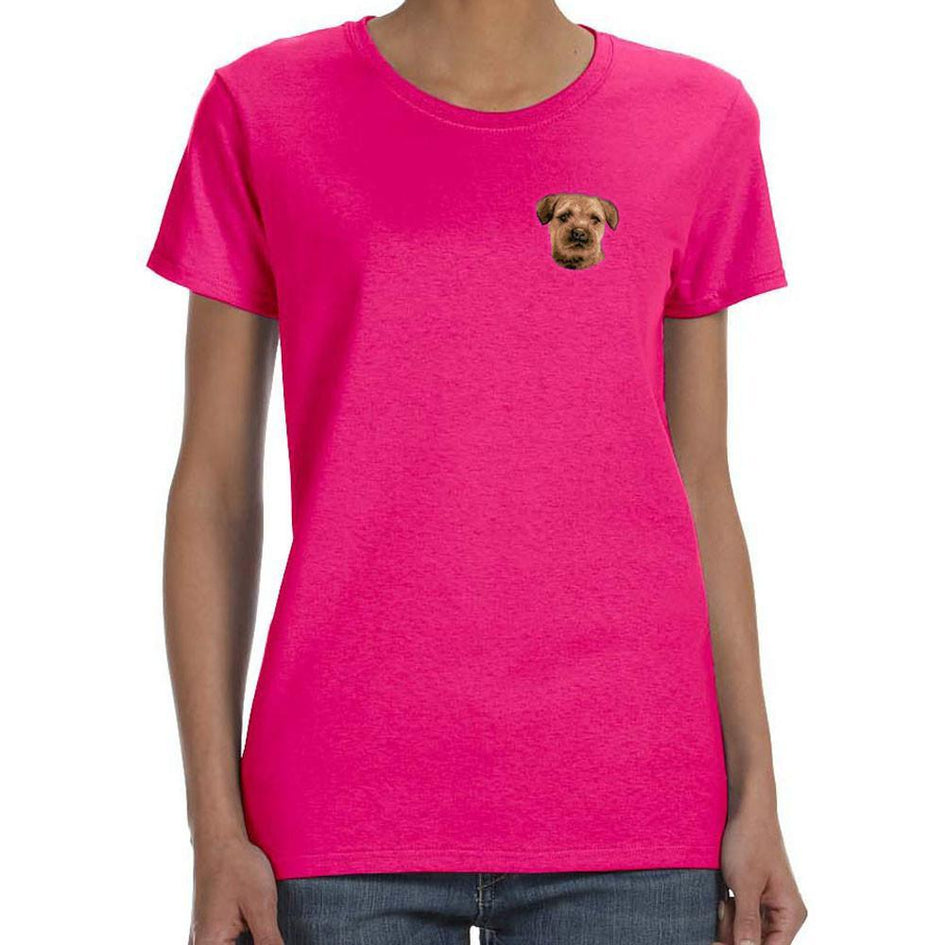 Embroidered Ladies T-Shirts Hot Pink 3X Large Border Terrier D51