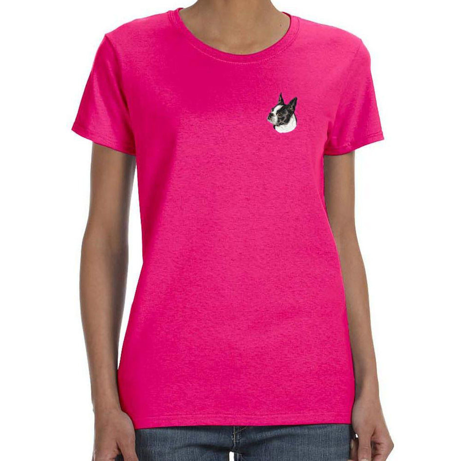 Embroidered Ladies T-Shirts Hot Pink 3X Large Boston Terrier D50