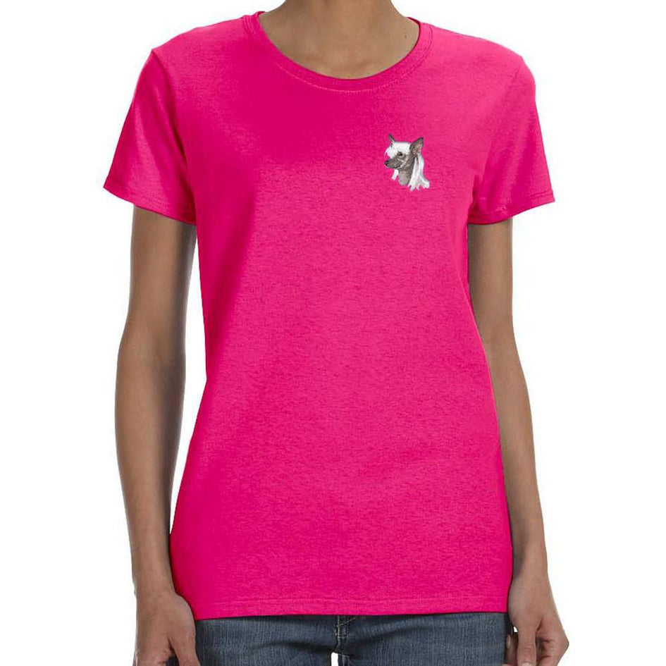 Embroidered Ladies T-Shirts Hot Pink 3X Large Chinese Crested D140