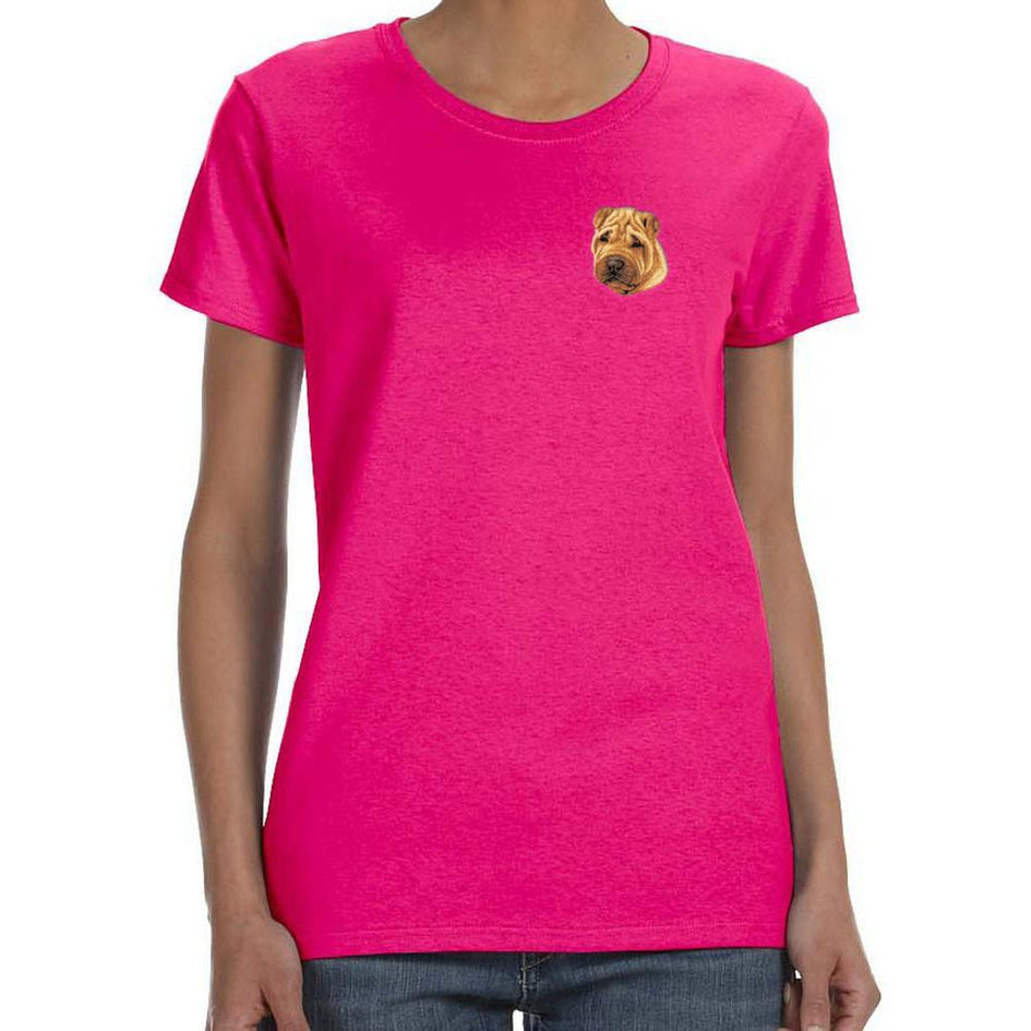Embroidered Ladies T-Shirts Hot Pink 3X Large Chinese Shar Pei D77
