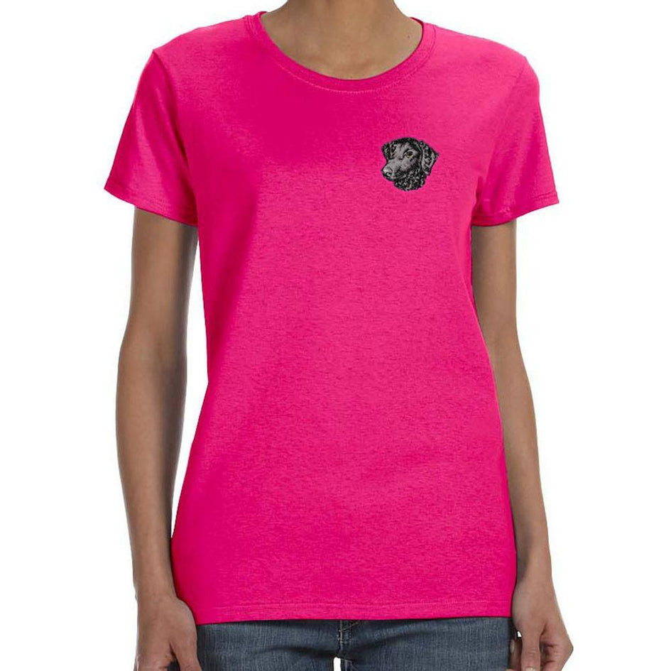 Embroidered Ladies T-Shirts Hot Pink 3X Large Curly Coated Retriever D137