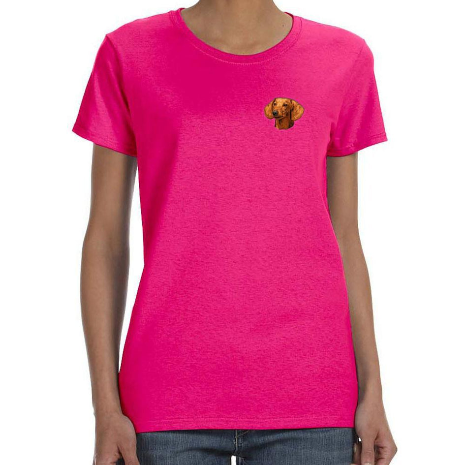 Embroidered Ladies T-Shirts Hot Pink 3X Large Dachshund D29