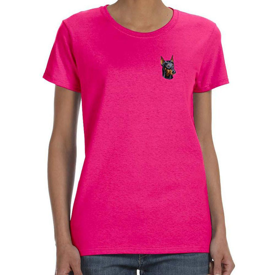 Embroidered Ladies T-Shirts Hot Pink 3X Large Doberman Pinscher DM346