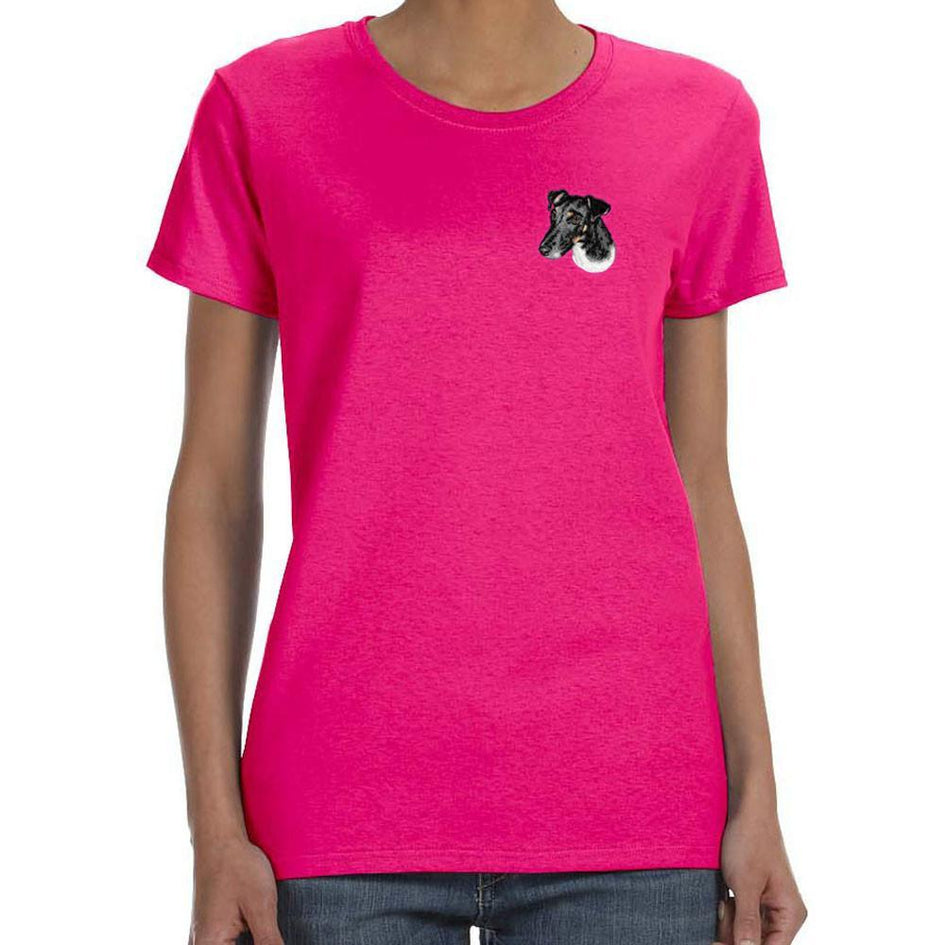 Embroidered Ladies T-Shirts Hot Pink 3X Large Smooth Fox Terrier D134