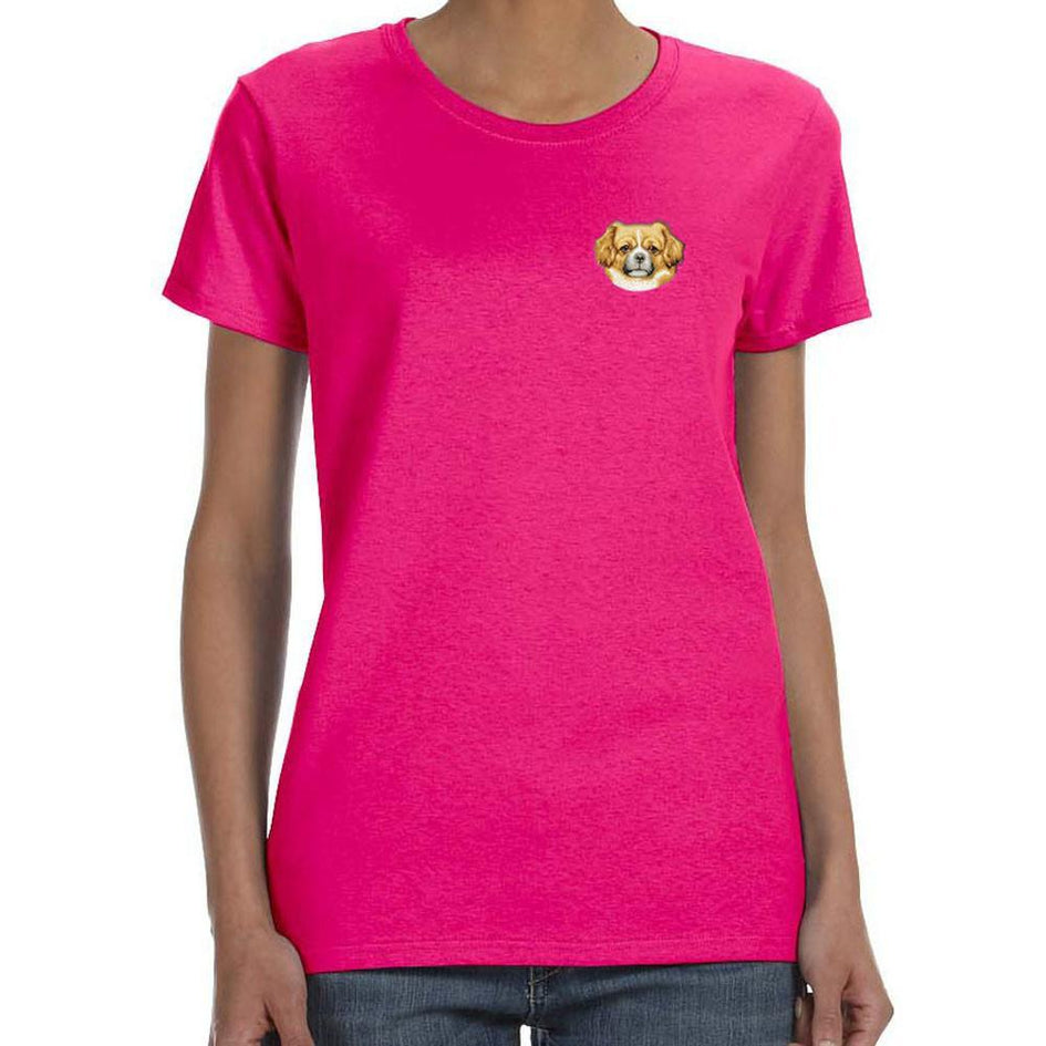 Embroidered Ladies T-Shirts Hot Pink 3X Large Tibetan Spaniel D87
