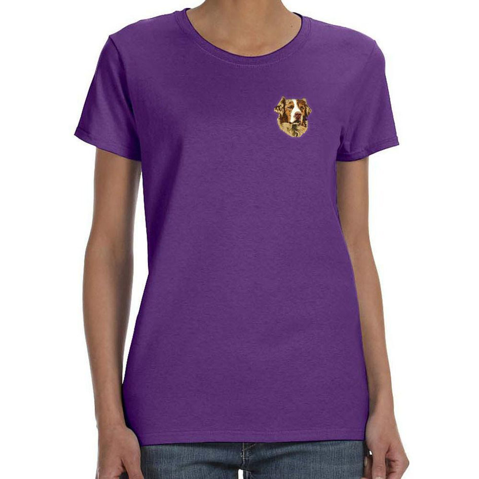 Embroidered Ladies Gildan T-Shirts Purple 3X Large Australian Shepherd DJ298