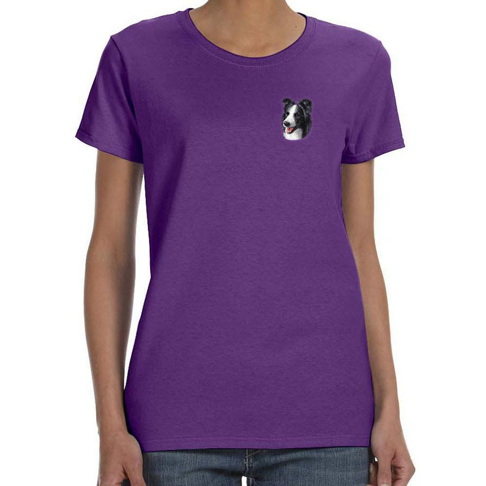 Embroidered Ladies T-Shirts Purple 3X Large Border Collie D16