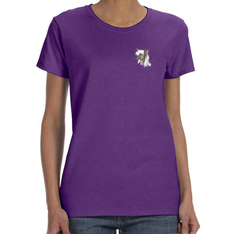 Embroidered Ladies T-Shirts Purple 3X Large Chinese Crested D140