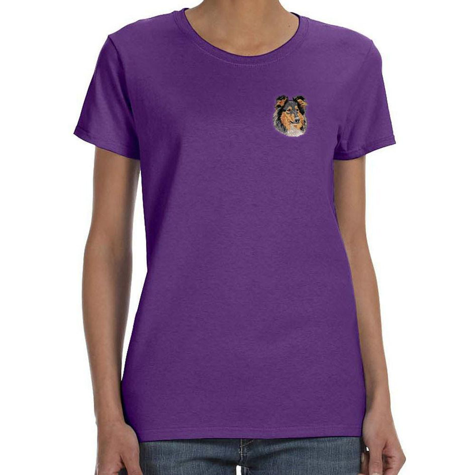 Embroidered Ladies T-Shirts Purple 3X Large Collie DJ395