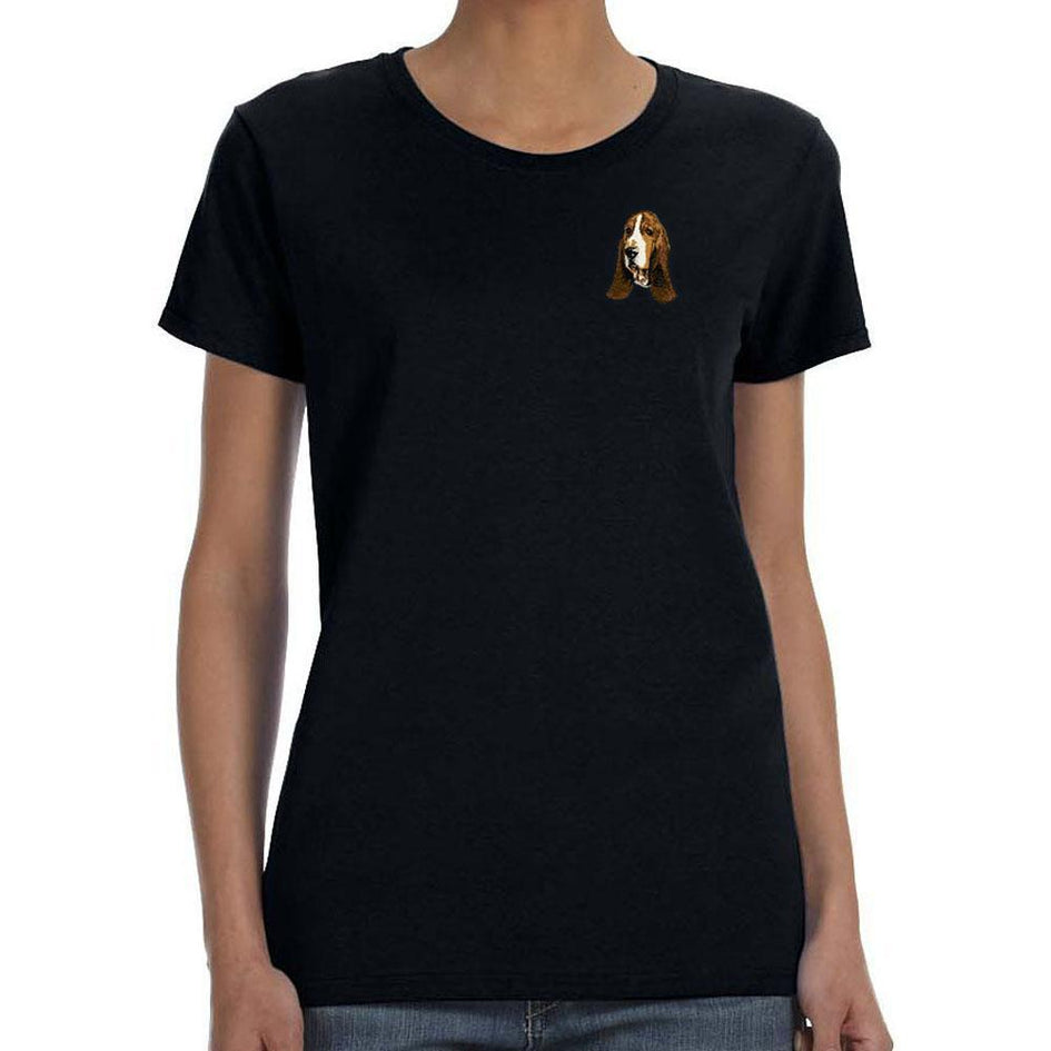 Basset Hound Embroidered Ladies T-Shirts