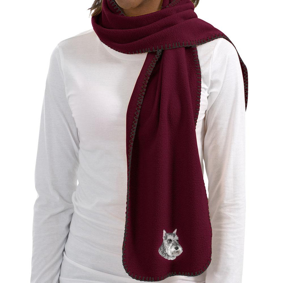 Embroidered Scarves Maroon  Schnauzer D133