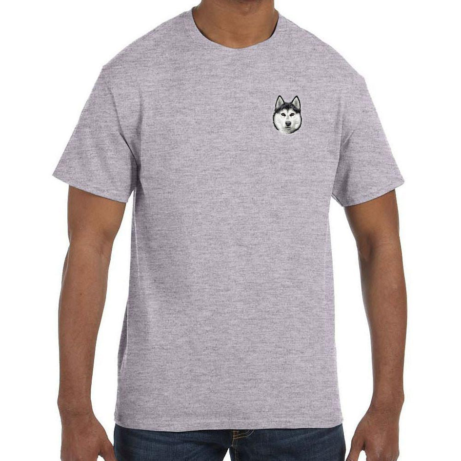 Embroidered Mens T-Shirts Sport Gray 3X Large Siberian Husky D121