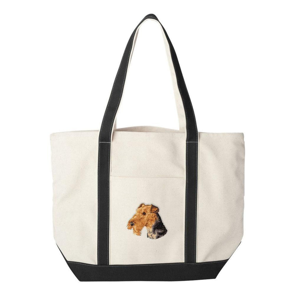 Embroidered Tote Bag Black  Airedale Terrier D67