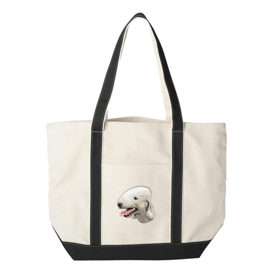 Embroidered Tote Bag Black  Bedlington Terrier D35