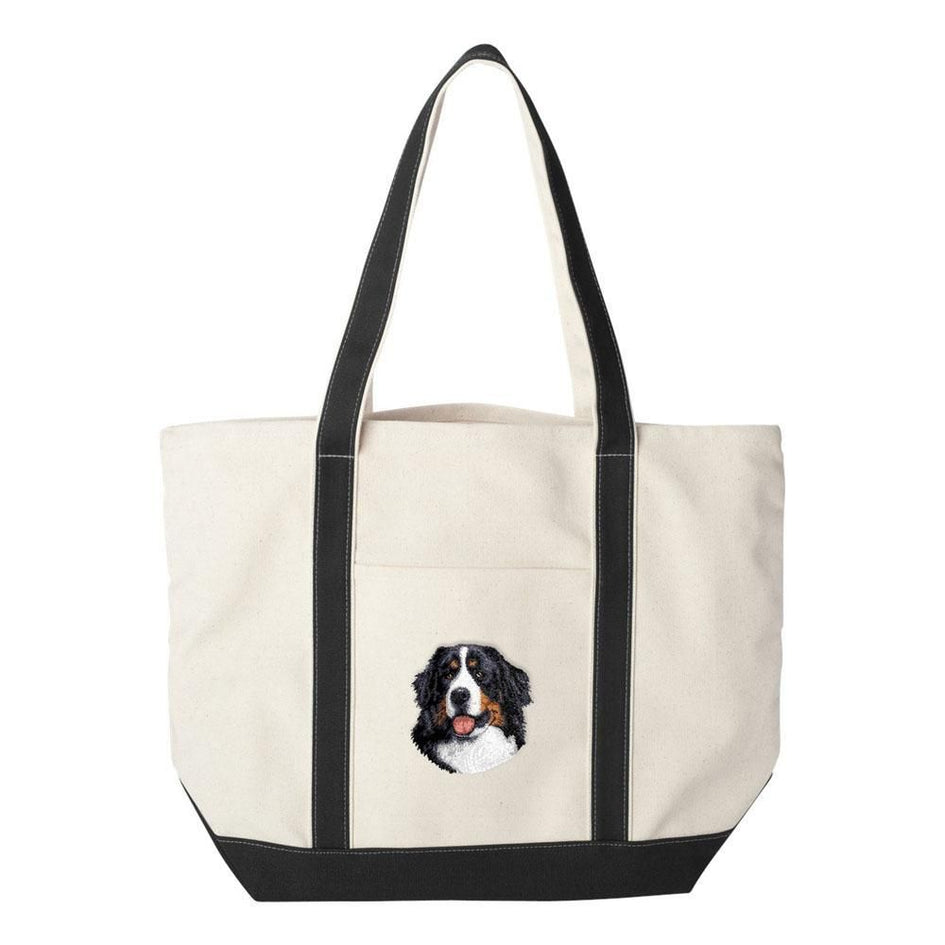 Embroidered Tote Bag Black  Bernese Mountain Dog D13