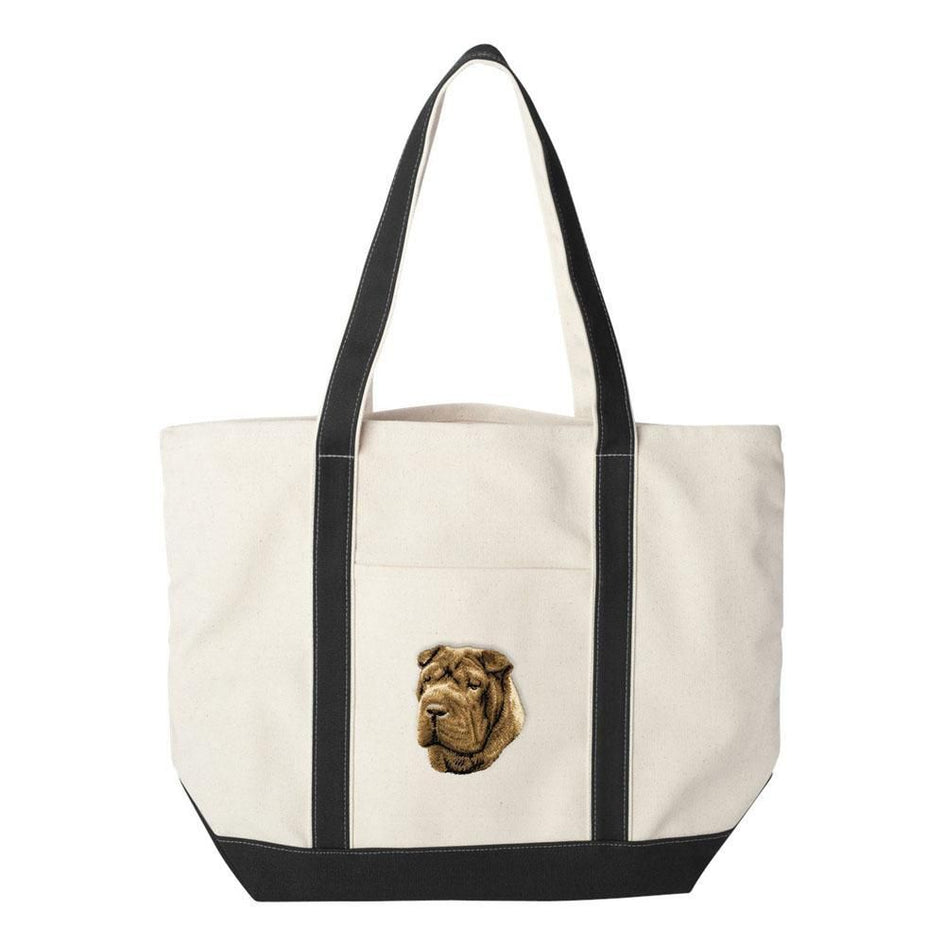 Embroidered Tote Bag Black  Chinese Shar Pei D45